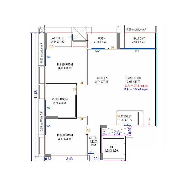 3 BHK 1047 Sq. Ft. Apartment