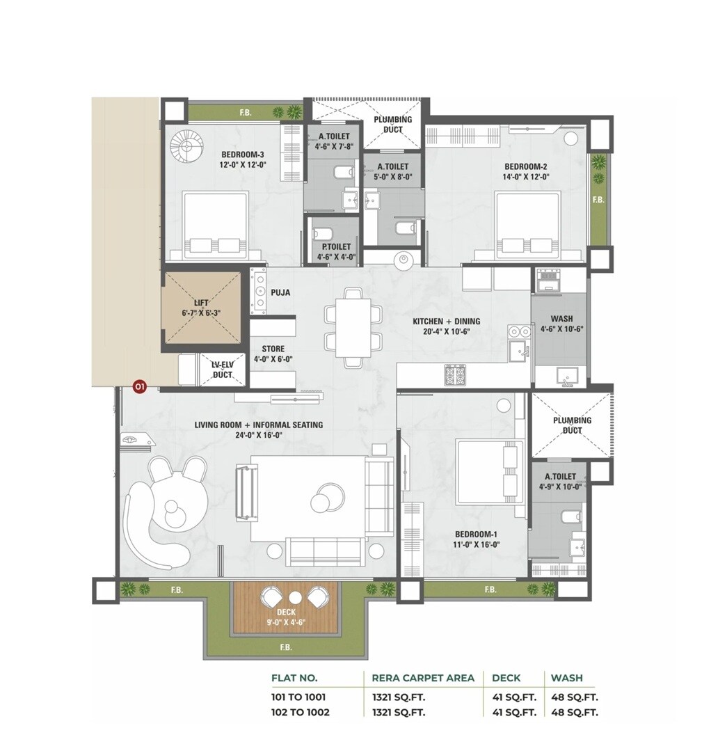 3 BHK 1321 Sq. Ft. Apartment