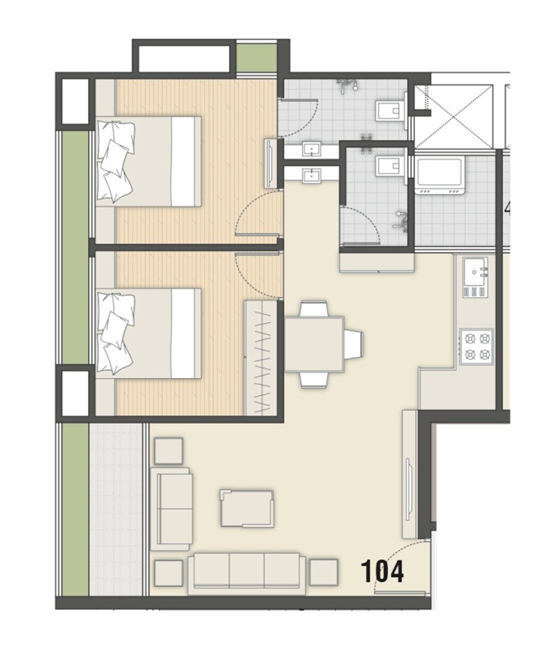 Floor plan of 2 BHK Apartment - 561 sq. ft. in Shree Hari Luxuria, Surat
