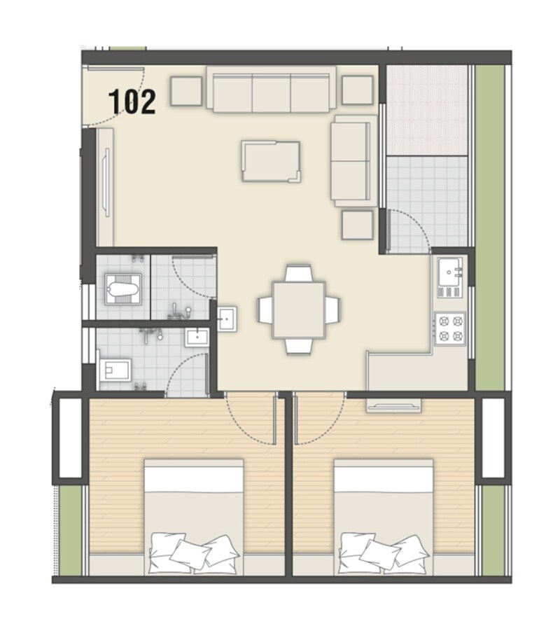 Floor plan of 2 BHK 1248 Sq. Ft. Apartment in Shree Hari Luxuria, Surat