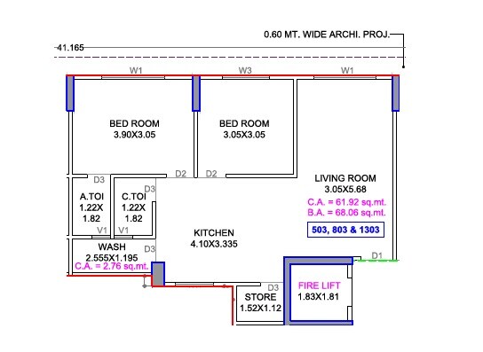 Floor plan of 2 BHK 666 Sq. Ft. Apartment in Shree Prime Living, Surat