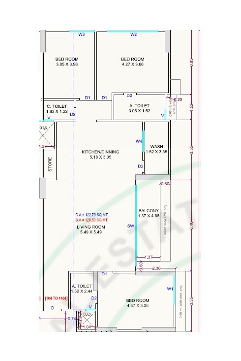 Floor plan of 3 BHK 1321 Sq. Ft. Apartment in Shree Spring Seasons, Surat