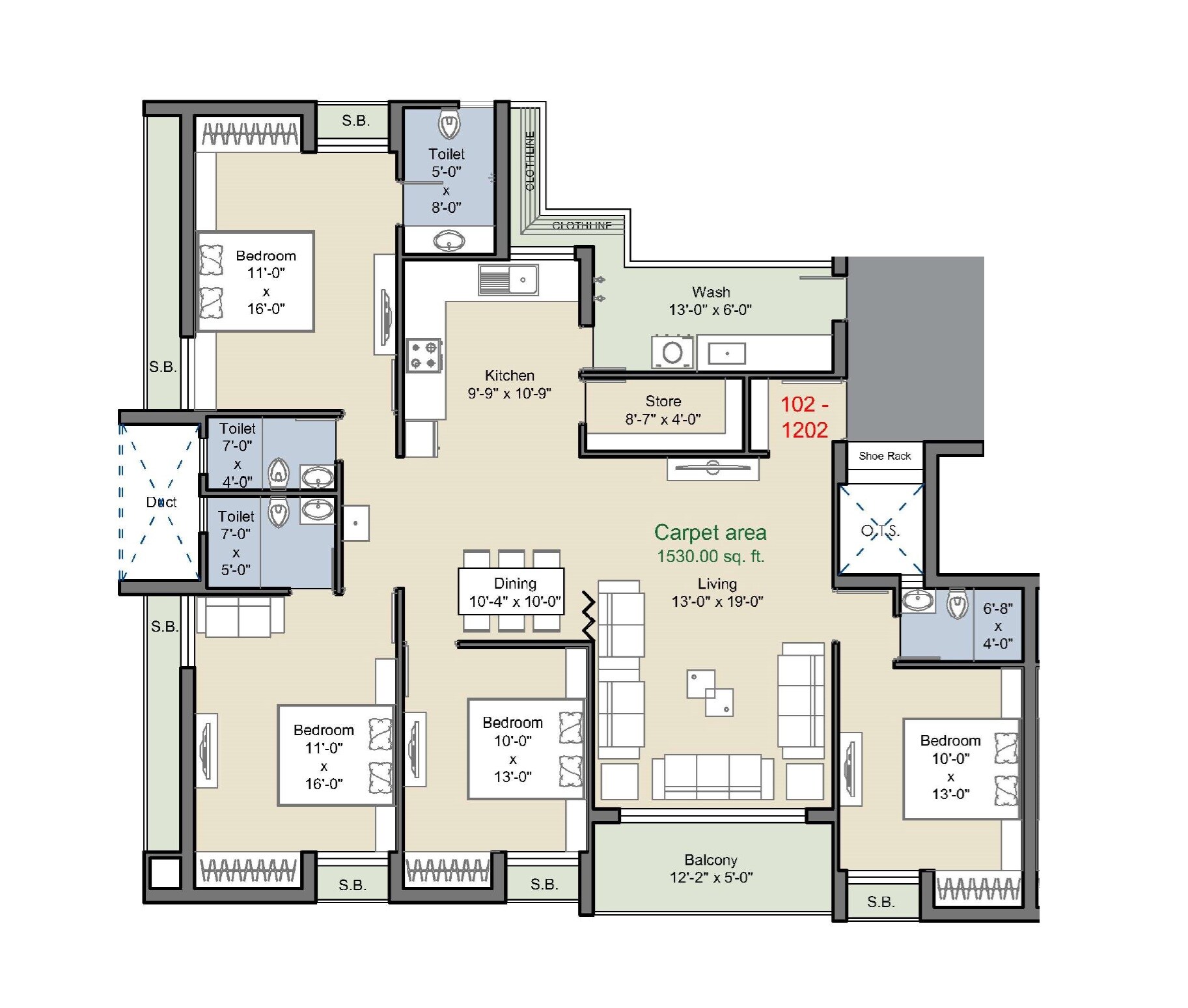 4 BHK 1530 Sq. Ft. Apartment