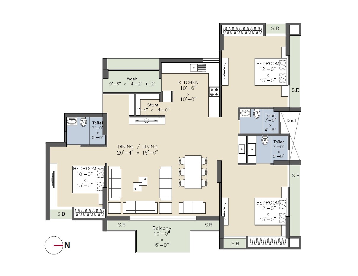 3 BHK 1120 Sq. Ft. Apartment