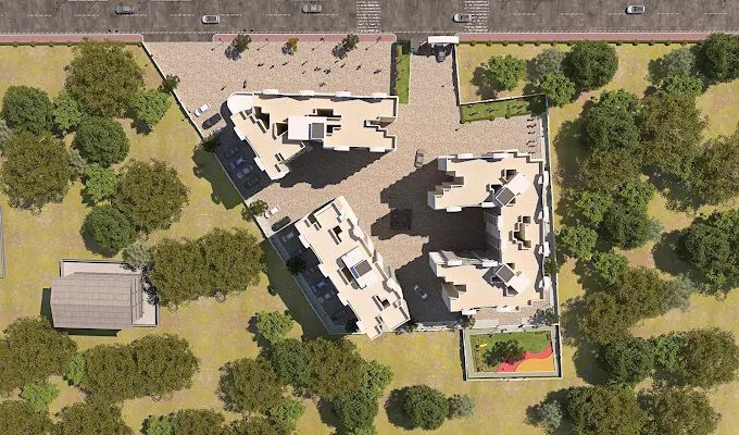 Aashapura-Pramukh-Paradise_a large building with a lot of trees