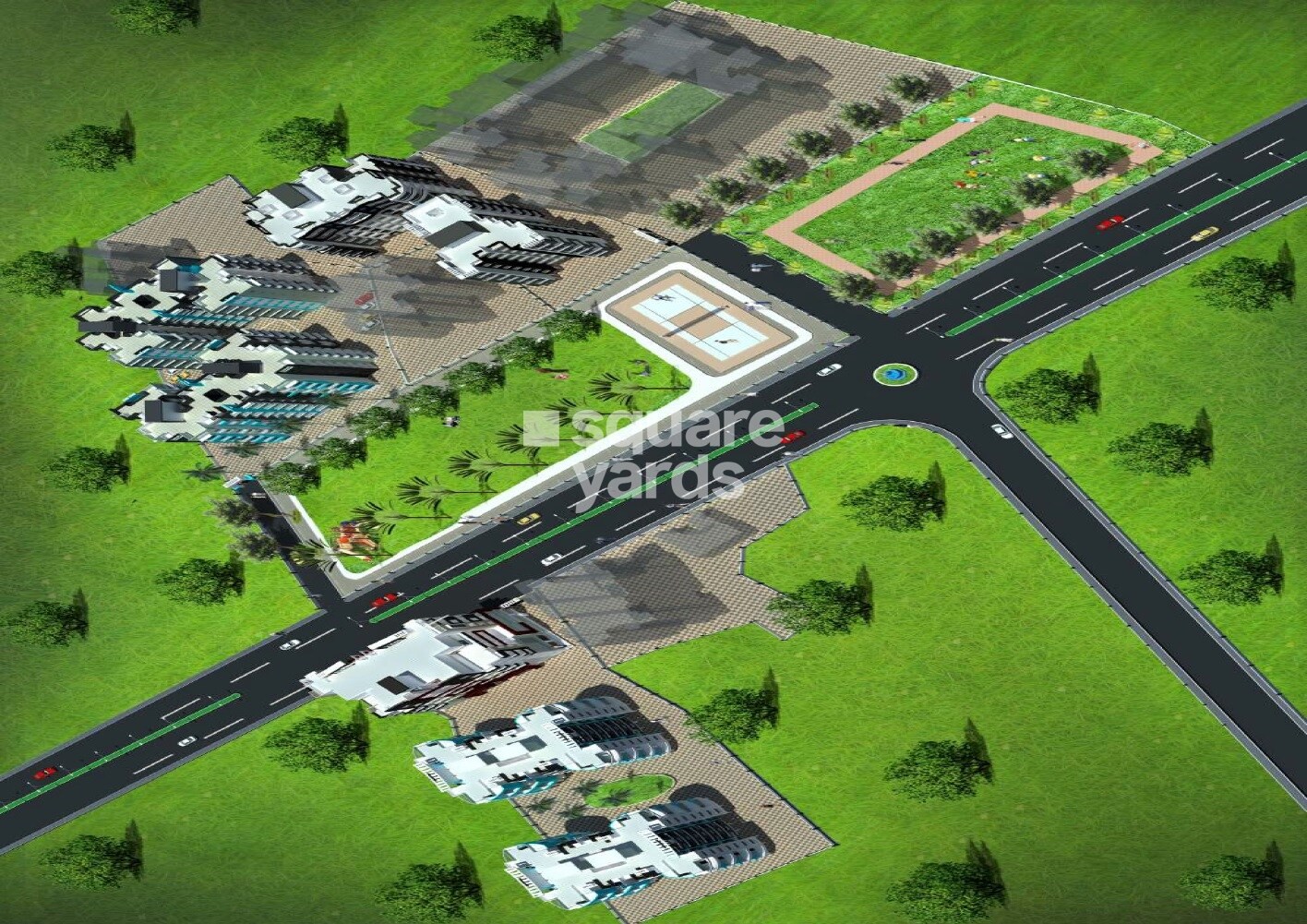 Laxmi-Shankar-Heights_an aerial view of a city with lots of green grass