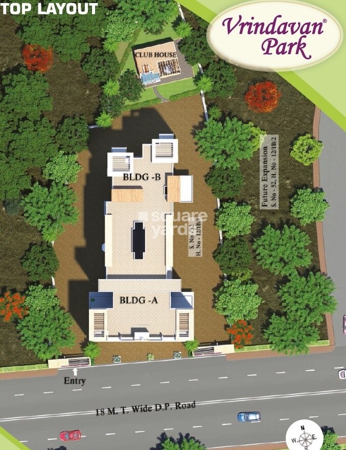 MS-Vrindavan-Park_an aerial view of a small town with a large building