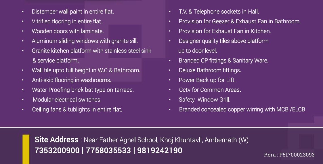 Param Patels Residency Specification