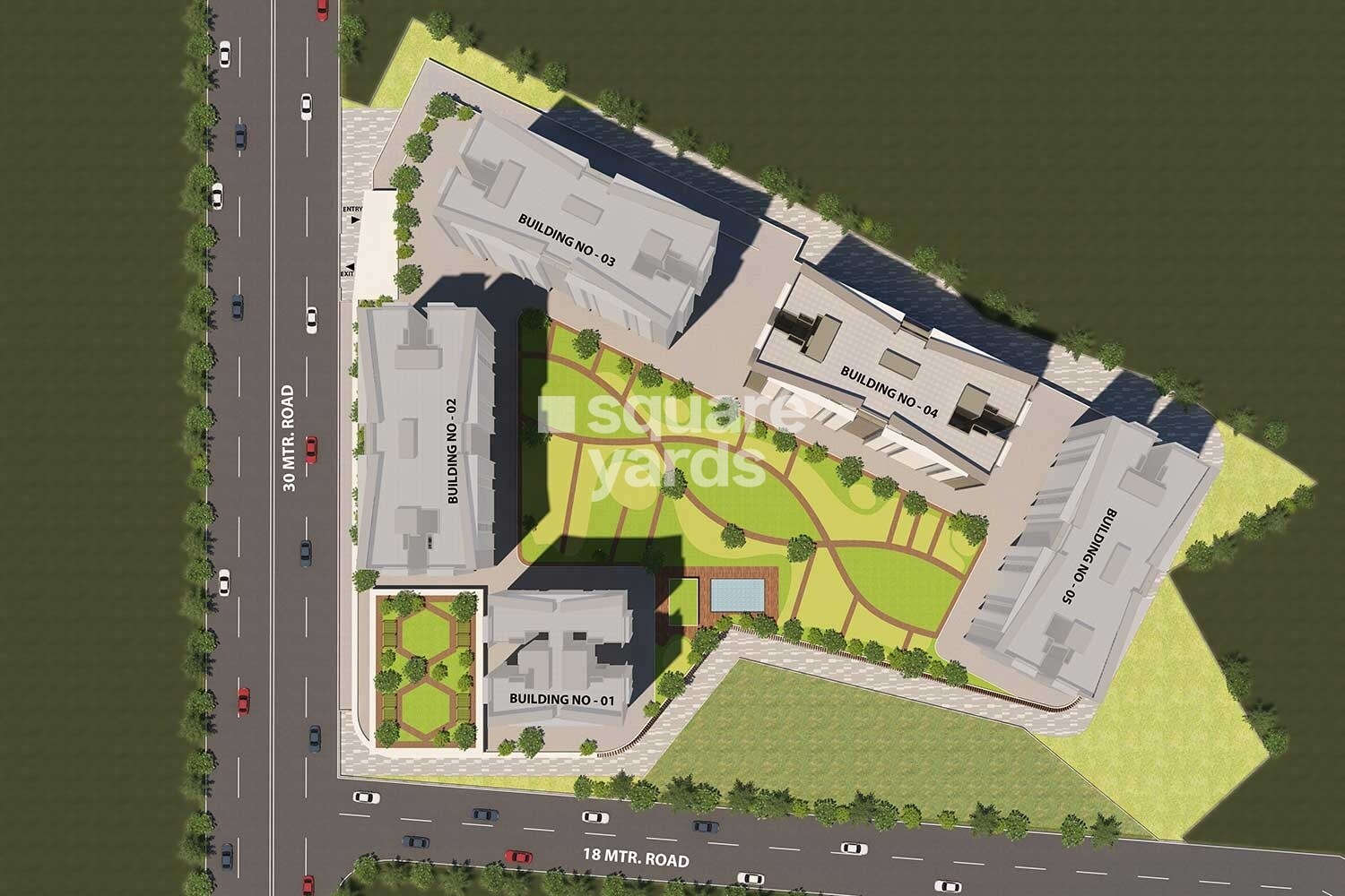 Regency-Luxuria_an aerial view of a field with a large building