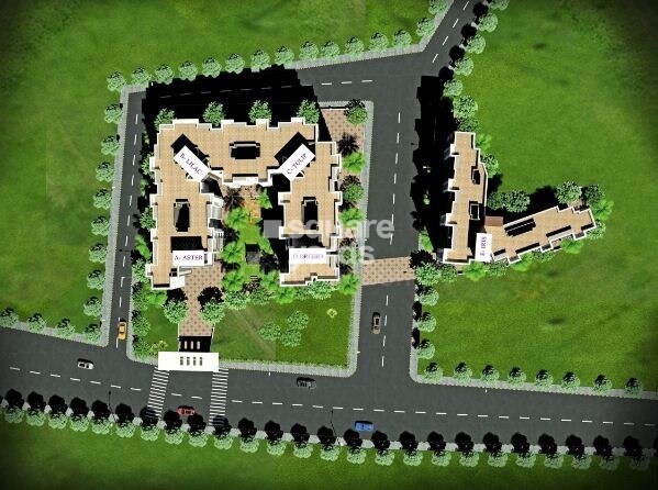 Rucha-Vatika_an aerial view of a field with a train on top of it