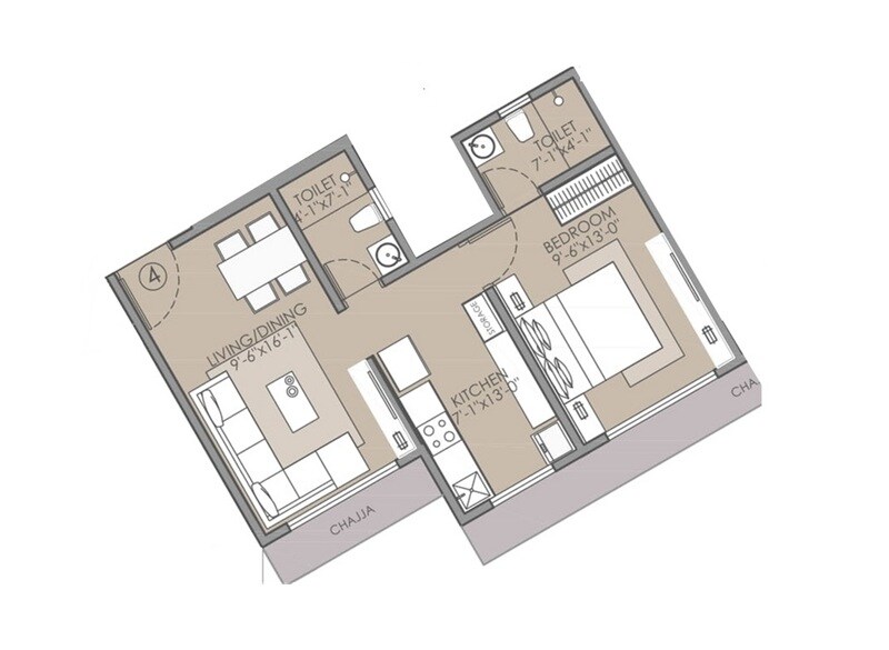 Floor plan of 1 BHK 449 Sq. Ft. Apartment in 127 Raj Homes, Thane