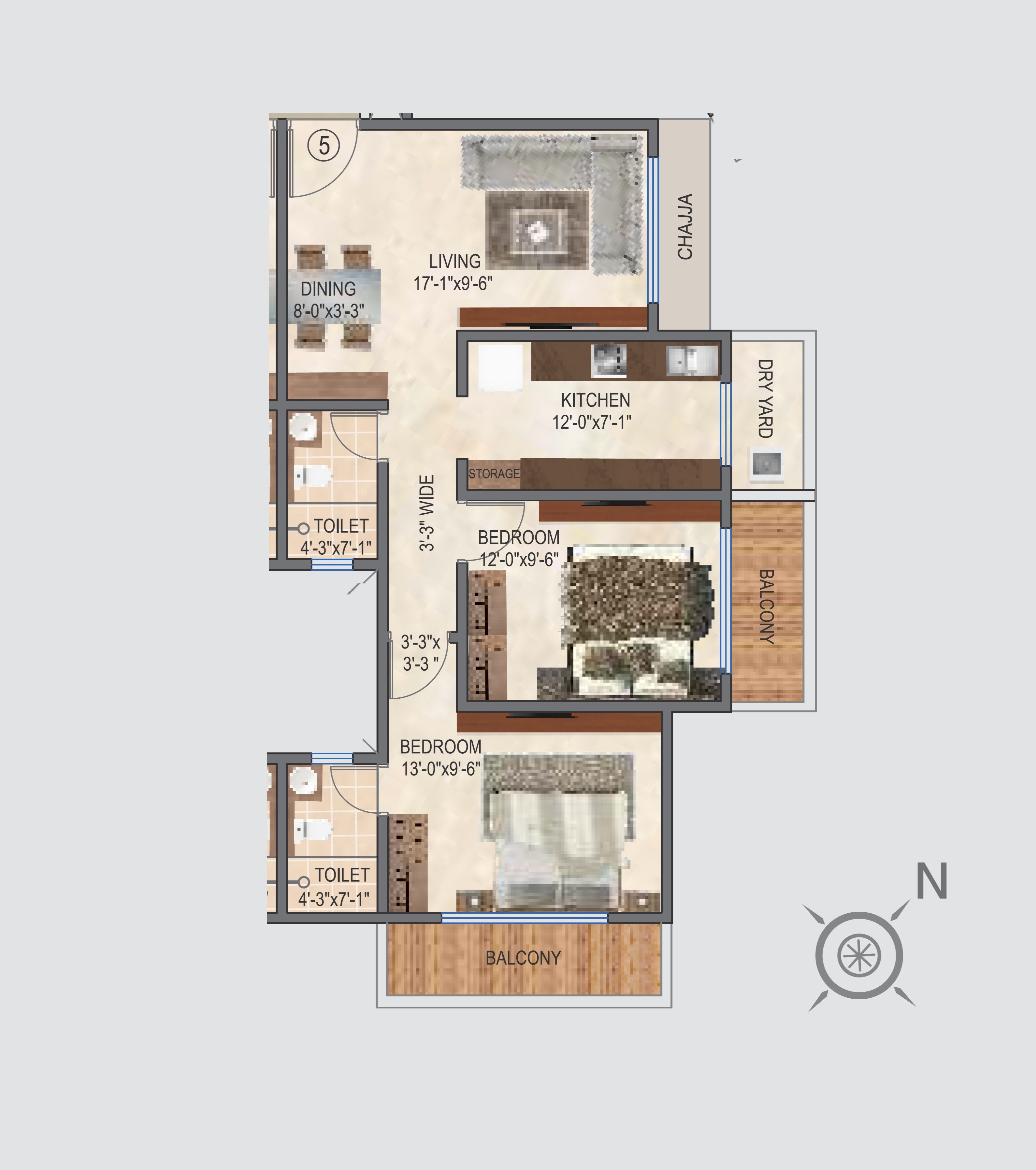 Floor plan of 2 BHK 612 Sq. Ft. Apartment in 127 Raj Homes, Thane