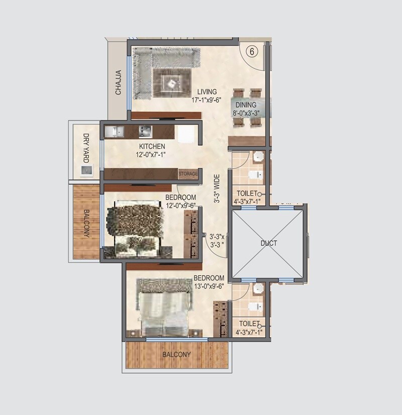 Floor plan of 2 BHK 652 Sq. Ft. Apartment in 127 Raj Homes, Thane
