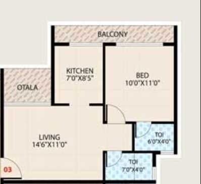 Floor plan of 1 BHK Apartment - 640 sq. ft. in 5P Shiv Shakti, Thane