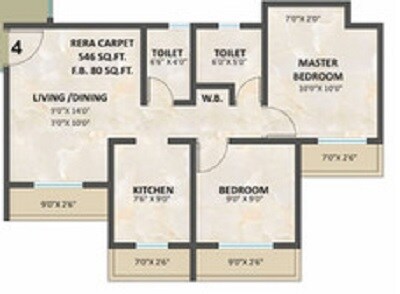 Floor plan of 2 BHK 546 Sq. Ft. Apartment in A H Sapphire, Thane
