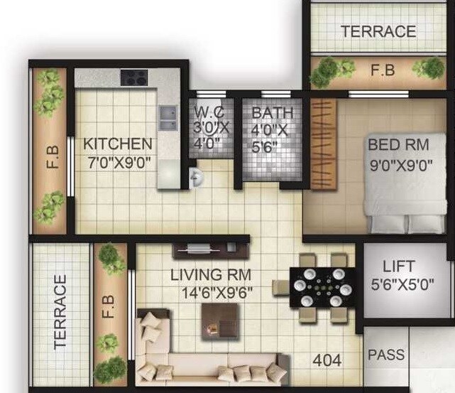 Floor plan of 1 BHK 380 Sq. Ft. Apartment in A J Om Yashraj Homes, Thane