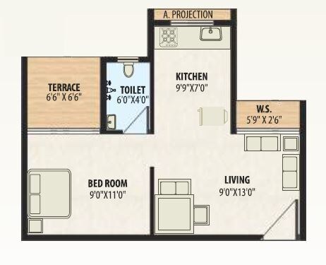 Floor plan of 1 BHK 368 Sq. Ft. Apartment in A Plus Golden Corner, Thane