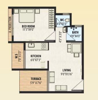 Floor plan of 1 BHK 377 Sq. Ft. Apartment in A Plus Golden Corner, Thane