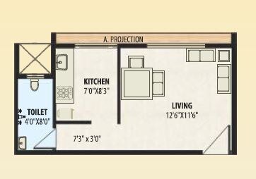 Floor plan of 269 Sq. Ft. Studio in A Plus Golden Corner, Thane