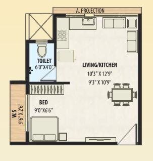Floor plan of 277 Sq. Ft. Studio in A Plus Golden Corner, Thane