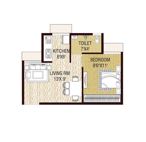 Floor plan of 1 BHK 306 Sq. Ft. Apartment in A Plus Golden Van, Thane