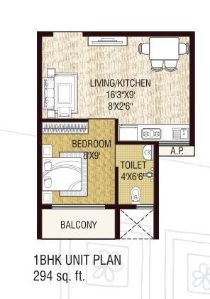 Floor plan of 294 Sq. Ft. Studio in A Plus Trishul Golden Veda, Thane