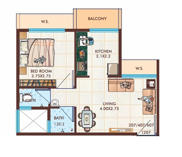 Floor plan of 1 BHK 421 Sq. Ft. Apartment in A Plus Trishul Golden Ville, Thane