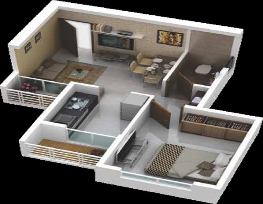 Floor plan of 1 BHK 366 Sq. Ft. Apartment in A Plus Trishul Golden Ville, Thane