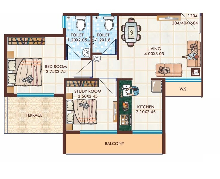 Floor plan of 2 BHK 535 Sq. Ft. Apartment in A Plus Trishul Golden Ville, Thane