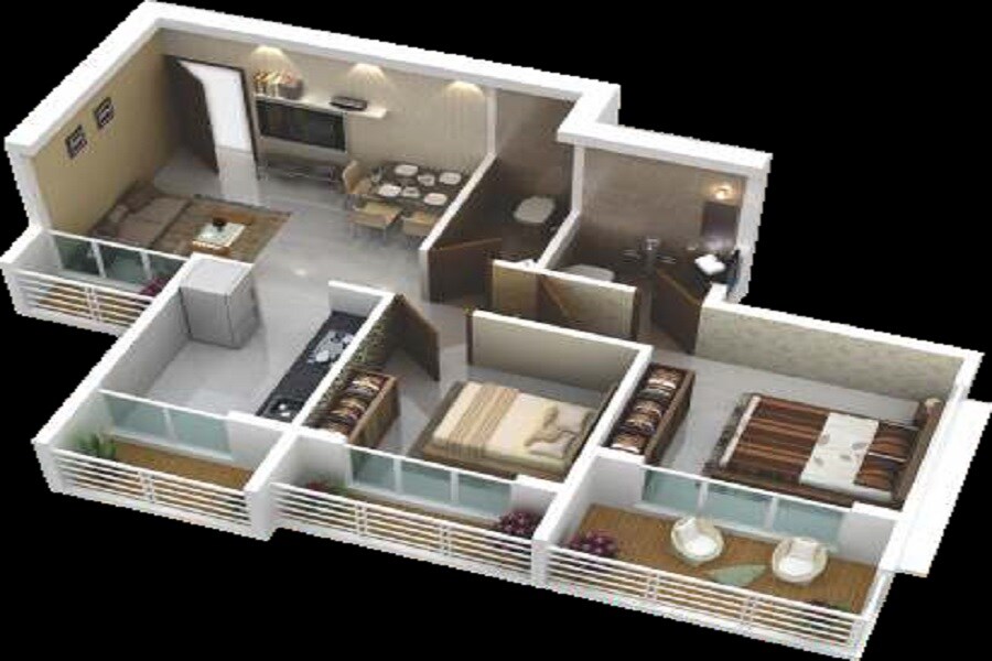 Floor plan of 2 BHK 523 Sq. Ft. Apartment in A Plus Trishul Golden Ville, Thane