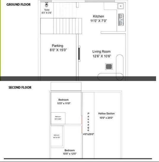Floor plan of 2 BHK 1077 Sq. Ft. Apartment in Aadhar Parijaat Residency, Thane