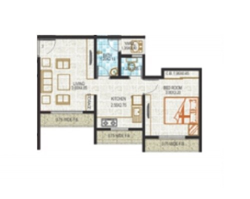 Floor plan of 1 BHK 429 Sq. Ft. Apartment in Aadinath Prem Narayan Residency, Thane
