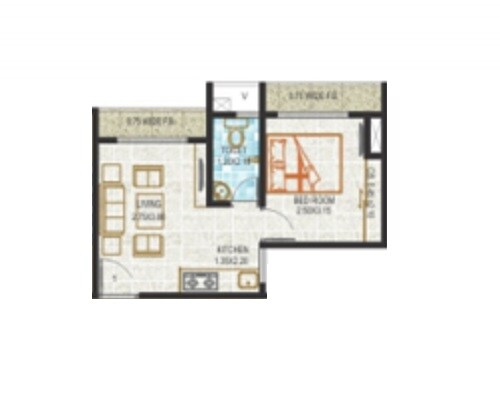Floor plan of 207 Sq. Ft. Studio in Aadinath Prem Narayan Residency, Thane