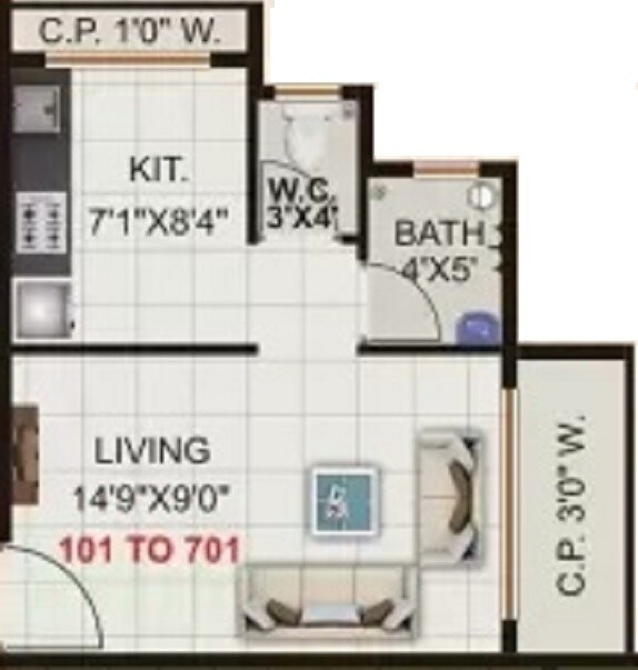 Floor plan of 214 Sq. Ft. Studio in Aai Ekveera Heights, Thane