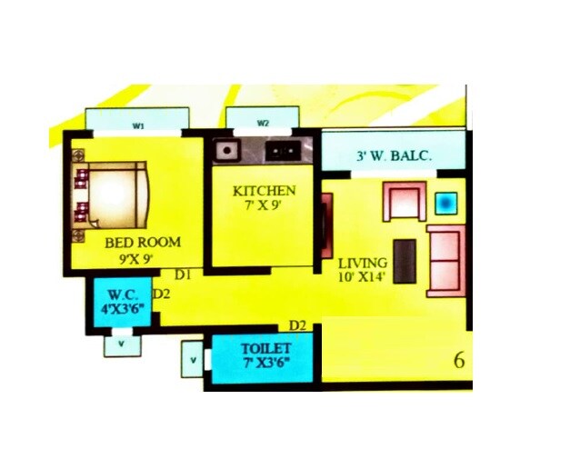 Floor plan of 1 BHK 400 Sq. Ft. Apartment in Aai Mauli Park, Thane