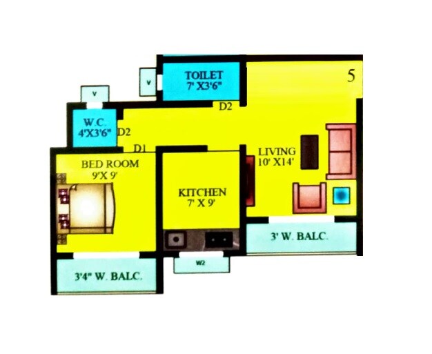Floor plan of 1 BHK 410 Sq. Ft. Apartment in Aai Mauli Park, Thane