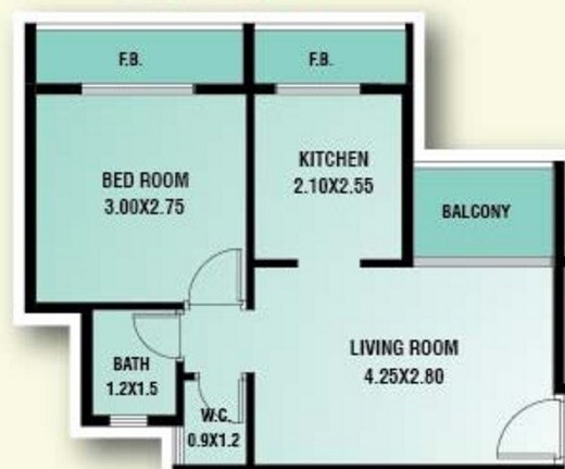 Floor plan of 1 BHK 542 Sq. Ft. Apartment in Aakar Green Village, Thane