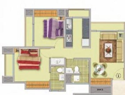Floor plan of 2 BHK 499 Sq. Ft. Apartment in Aarambh C, Thane