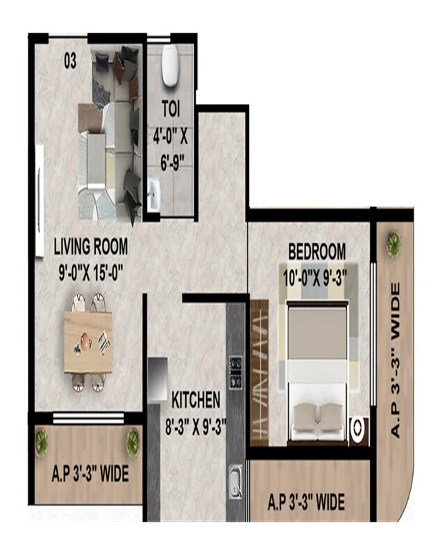 Floor plan of 1 BHK 536 Sq. Ft. Apartment in Aarambh Shri Gajanan Krupa CHS, Thane