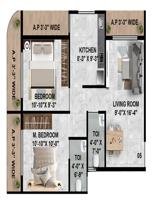 2 BHK 610 Sq. Ft. Apartment