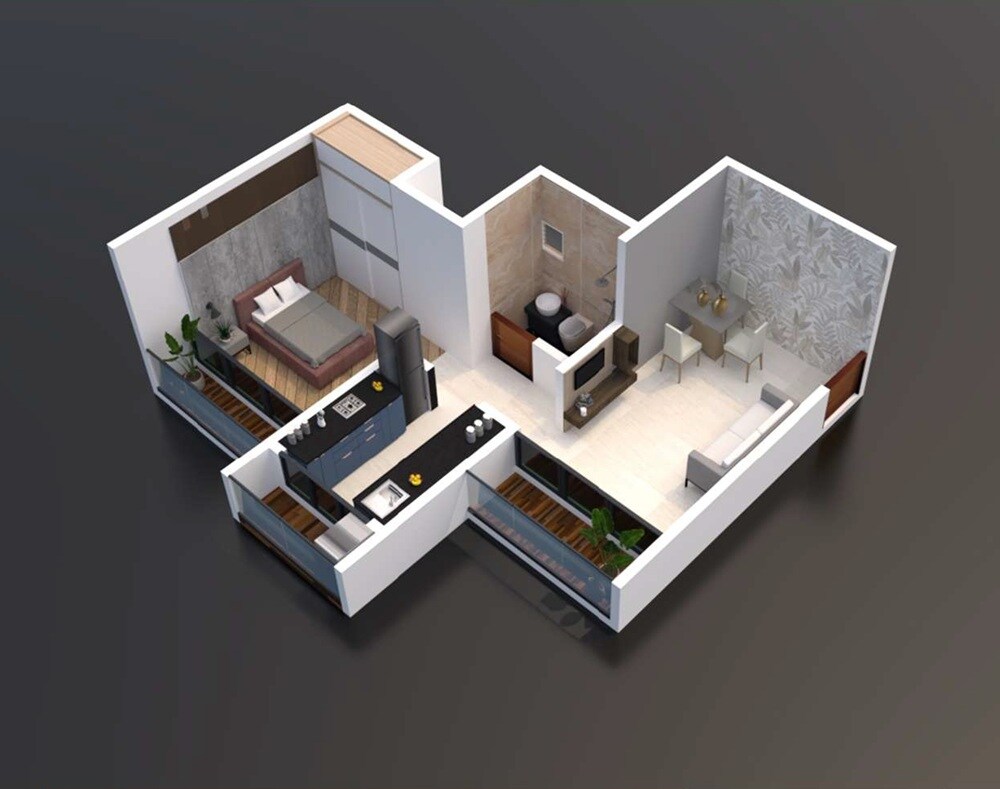Floor plan of 1 BHK 368 Sq. Ft. Apartment in Aarambh Shubharambh Residency, Thane