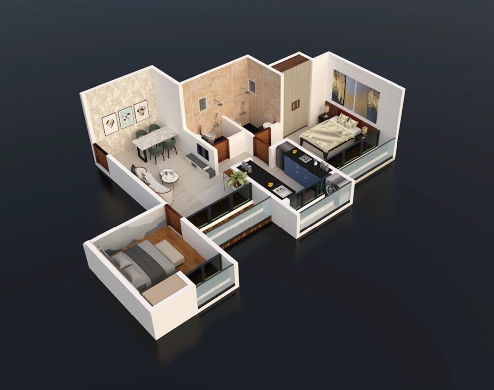 Floor plan of 2 BHK 542 Sq. Ft. Apartment in Aarambh Shubharambh Residency, Thane