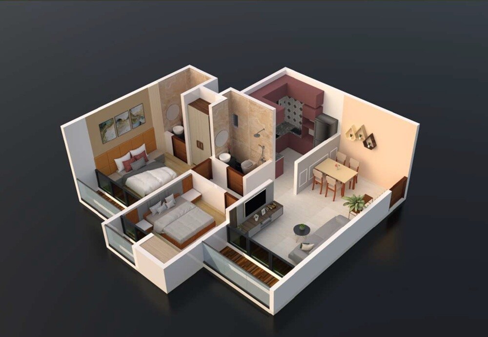 Floor plan of 2 BHK 545 Sq. Ft. Apartment in Aarambh Shubharambh Residency, Thane