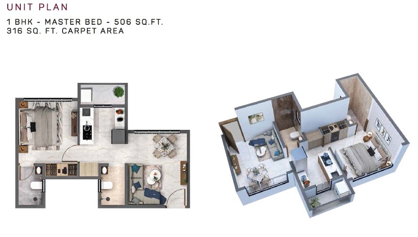 Floor plan of 1 BHK Apartment - 334 sq. ft. in Aarav Subhash Residency, Thane