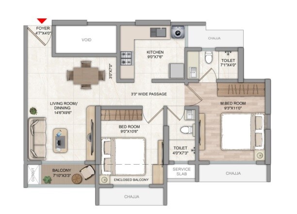 2 BHK 554 Sq. Ft. Apartment