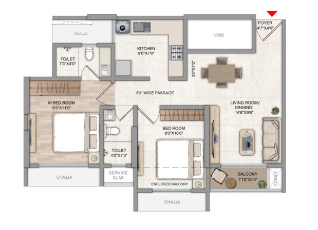 Floor plan of 2 BHK 660 Sq. Ft. Apartment in Aarti Markandey Square, Thane