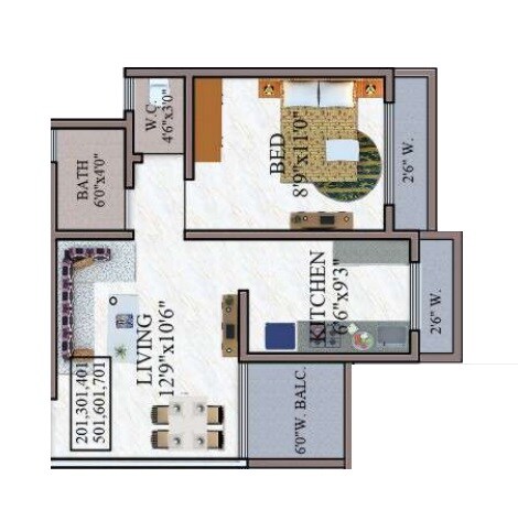 Floor plan of 1 BHK 420 Sq. Ft. Apartment in Aarti Park, Thane