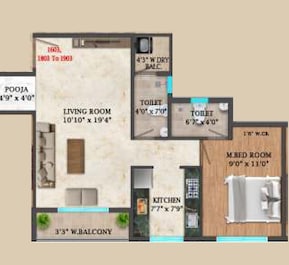 1 BHK 370 Sq. Ft. Apartment in Aarya Amaltas