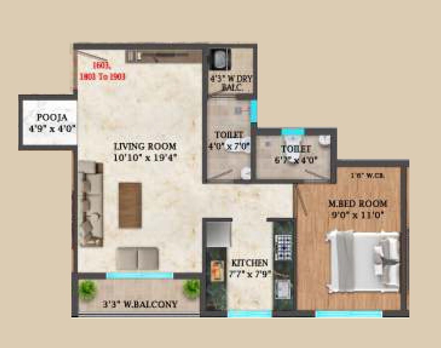 1 BHK 370 Sq. Ft. Apartment