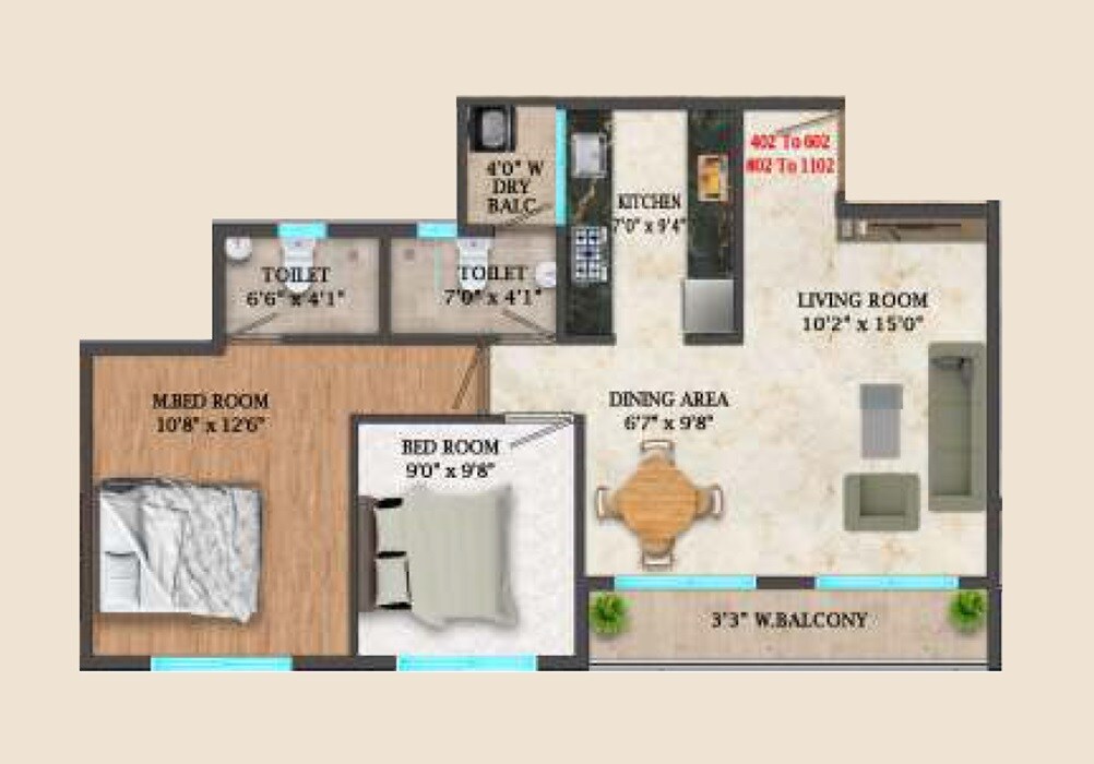 2 BHK 526 Sq. Ft. Apartment